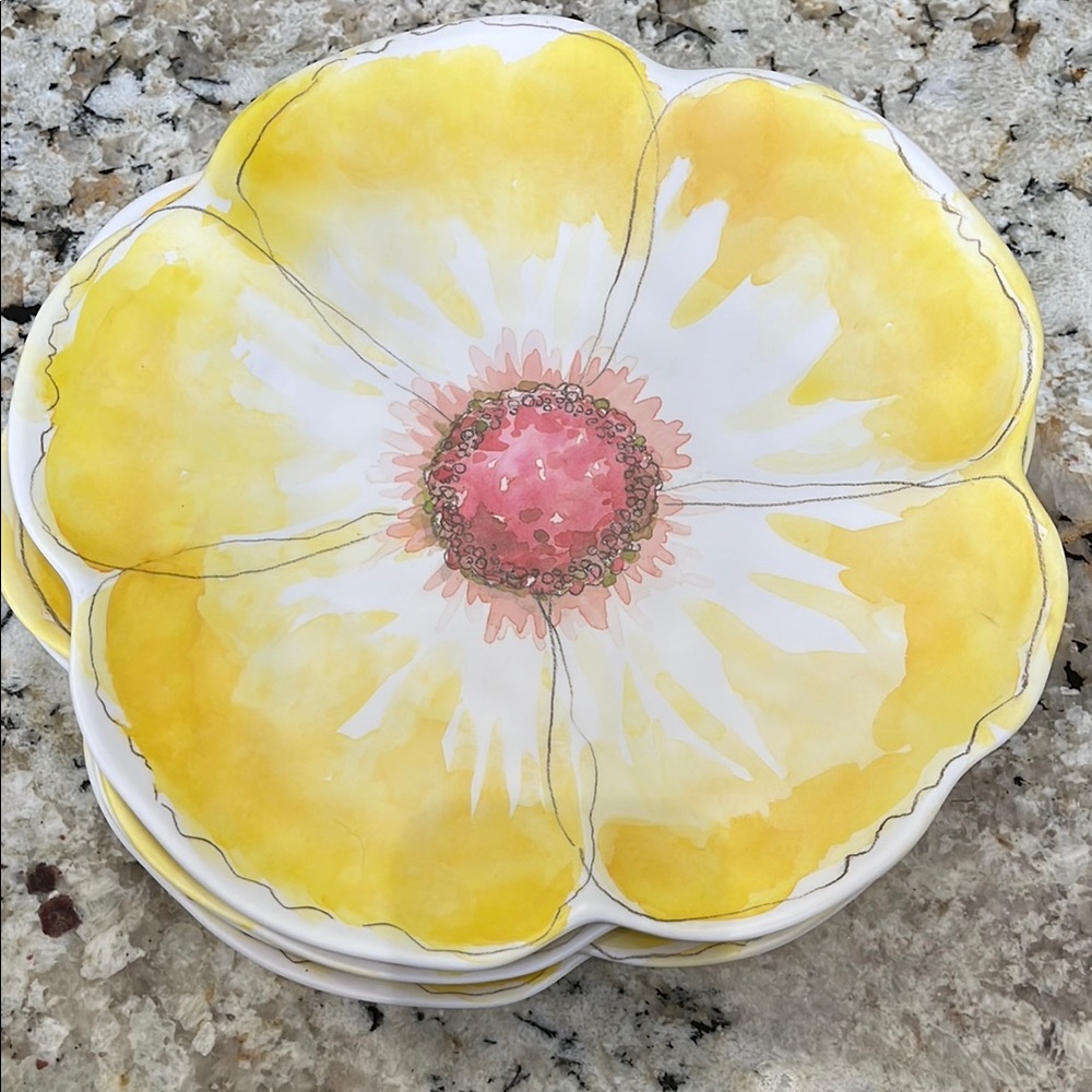 Floral Yellow and White Ceramic Plates